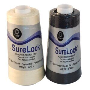 Coats SureLock Overlock Sewing Thread 3000 Yds Polyester Black & Bone Colors